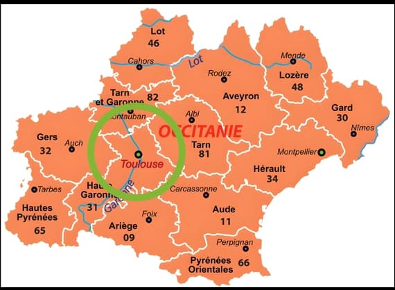 Carte des zones d'intervention CDUPROPRE en Occitanie, autour de Toulouse